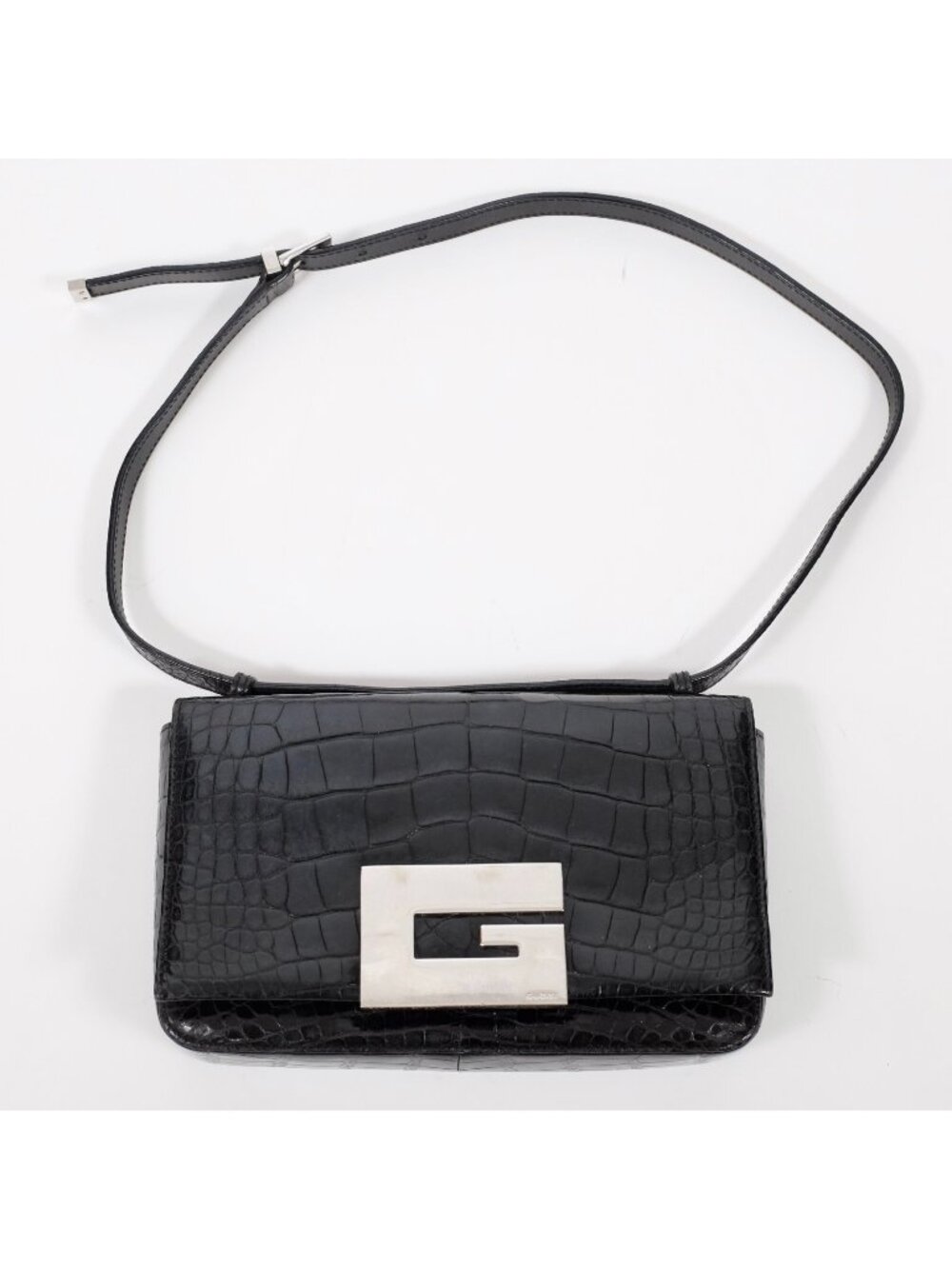 Y2K Gucci by Tom Ford 1998 bag alligator crocodile silver G logo black handbag